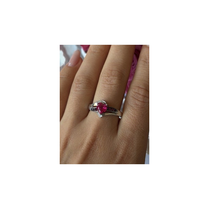 925 Sterling Silver Pink Sapphire Heart Ring Size 10