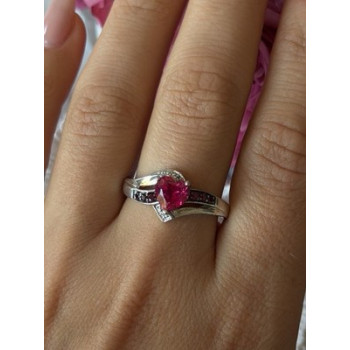 925 Sterling Silver Pink Sapphire Heart Ring Size 10