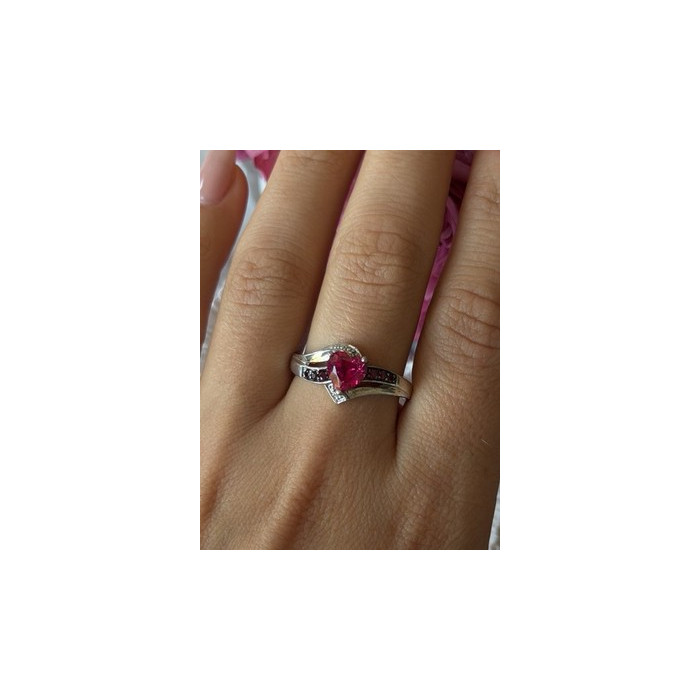 925 Sterling Silver Pink Sapphire Heart Ring Size 10