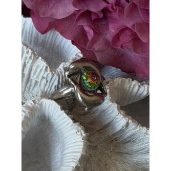 Vintage 925 Sterling Silver Rainbow Crystal Disco Ball Dolphins Ring Size 8