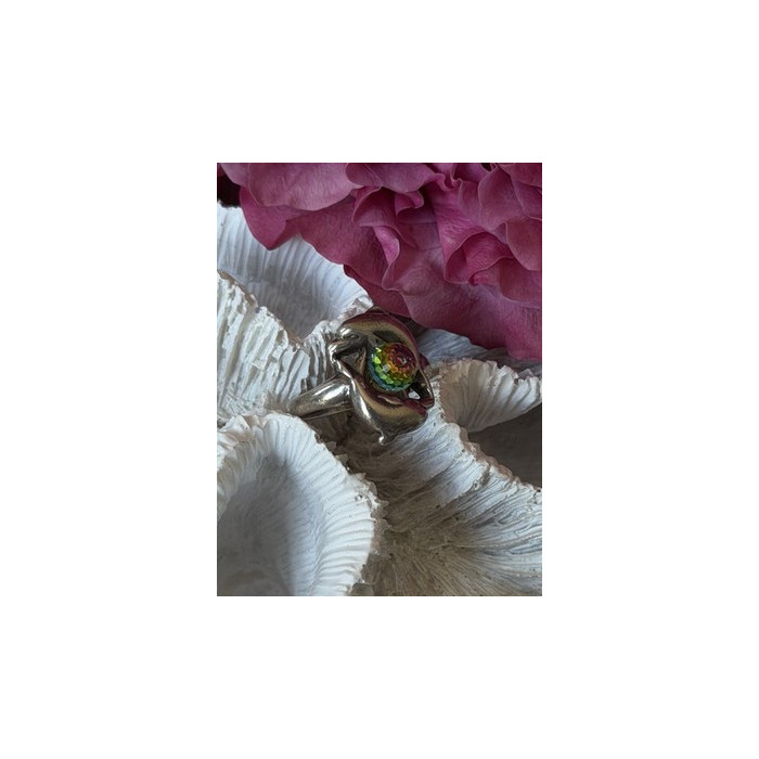 Vintage 925 Sterling Silver Rainbow Crystal Disco Ball Dolphins Ring Size 8