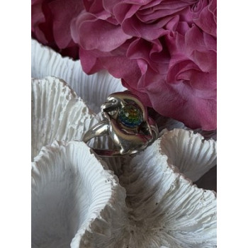 Vintage 925 Sterling Silver Rainbow Crystal Disco Ball Dolphins Ring Size 8