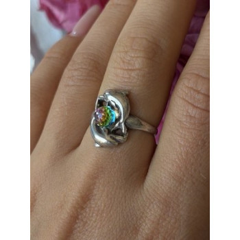 Vintage 925 Sterling Silver Rainbow Crystal Disco Ball Dolphins Ring Size 8