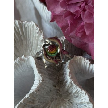 Vintage 925 Sterling Silver Rainbow Crystal Disco Ball Dolphins Ring Size 8