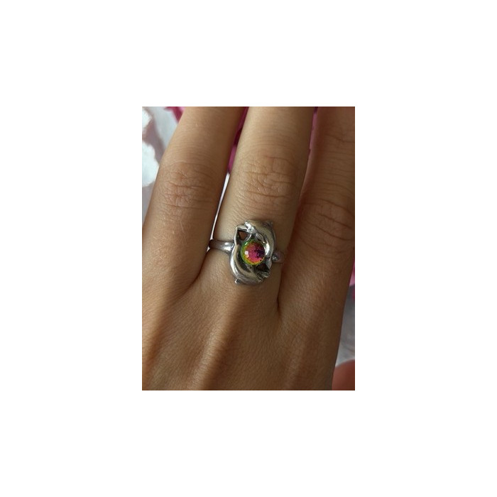 Vintage 925 Sterling Silver Rainbow Crystal Disco Ball Dolphins Ring Size 8