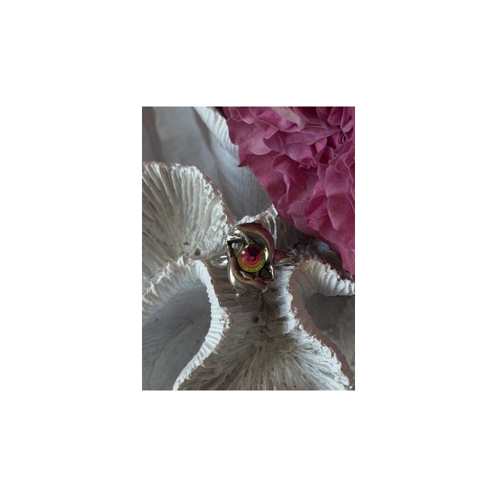 Vintage 925 Sterling Silver Rainbow Crystal Disco Ball Dolphins Ring Size 8