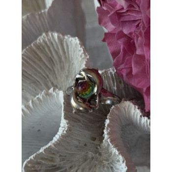 Vintage 925 Sterling Silver Rainbow Crystal Disco Ball Dolphins Ring Size 8