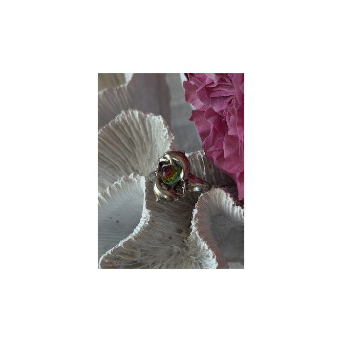 Vintage 925 Sterling Silver Rainbow Crystal Disco Ball Dolphins Ring Size 8