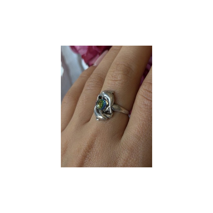 Vintage 925 Sterling Silver Rainbow Crystal Disco Ball Dolphins Ring Size 8