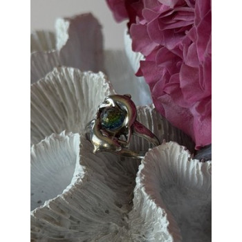 Vintage 925 Sterling Silver Rainbow Crystal Disco Ball Dolphins Ring Size 8