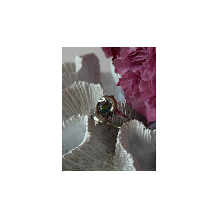 Vintage 925 Sterling Silver Rainbow Crystal Disco Ball Dolphins Ring Size 8