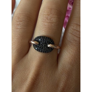 925 Sterling Silver Gold Plated Black Spinel Ring Size 9