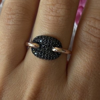 925 Sterling Silver Gold Plated Black Spinel Ring Size 9