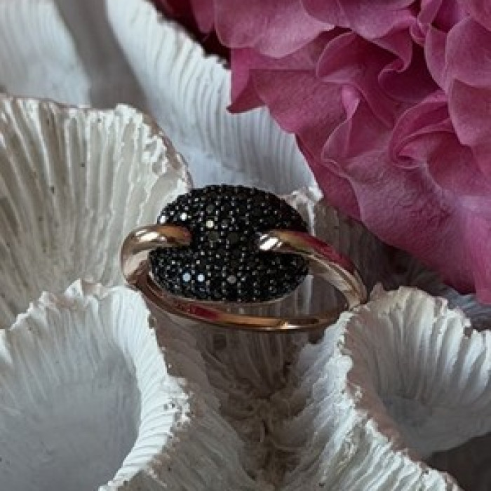 925 Sterling Silver Gold Plated Black Spinel Ring Size 9