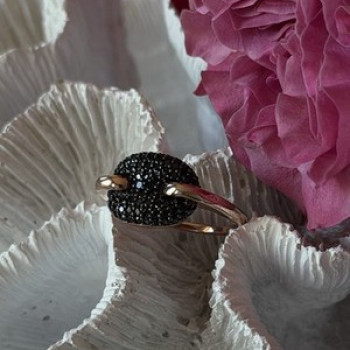 925 Sterling Silver Gold Plated Black Spinel Ring Size 9