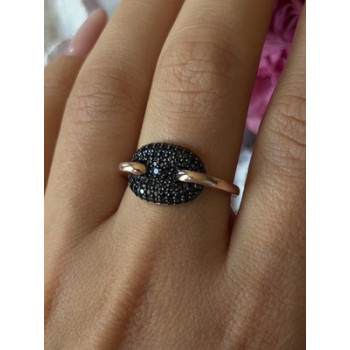 925 Sterling Silver Gold Plated Black Spinel Ring Size 9