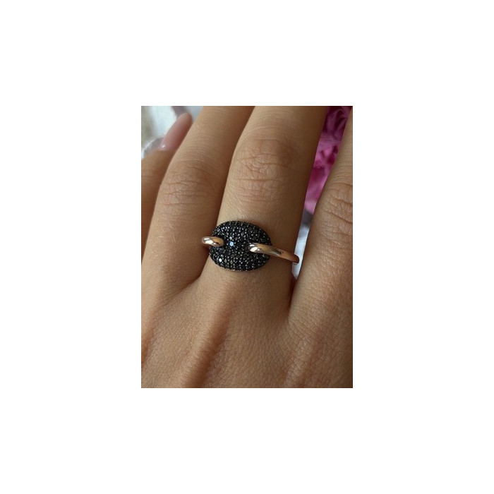 925 Sterling Silver Gold Plated Black Spinel Ring Size 9