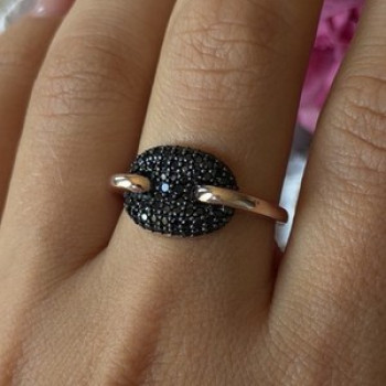925 Sterling Silver Gold Plated Black Spinel Ring Size 9