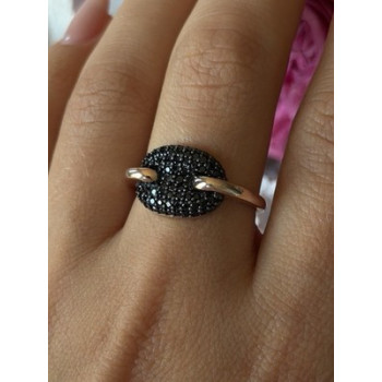 925 Sterling Silver Gold Plated Black Spinel Ring Size 9