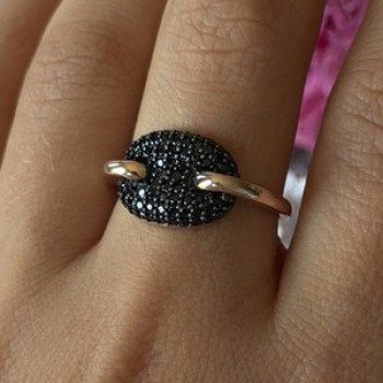 925 Sterling Silver Gold Plated Black Spinel Ring Size 9