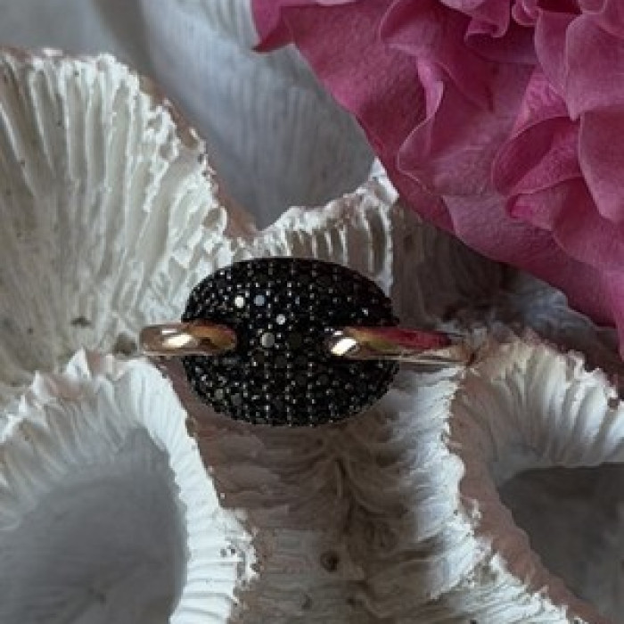 925 Sterling Silver Gold Plated Black Spinel Ring Size 9