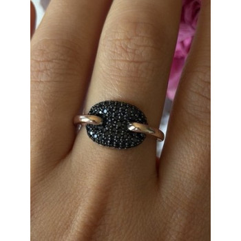 925 Sterling Silver Gold Plated Black Spinel Ring Size 9