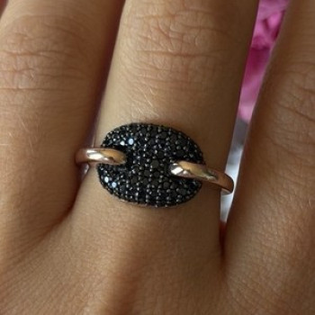 925 Sterling Silver Gold Plated Black Spinel Ring Size 9