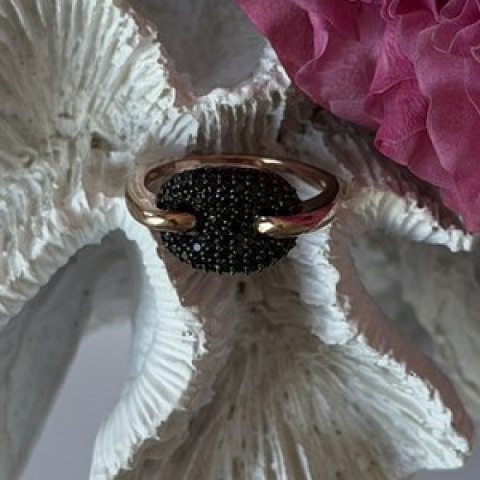 925 Sterling Silver Gold Plated Black Spinel Ring Size 9