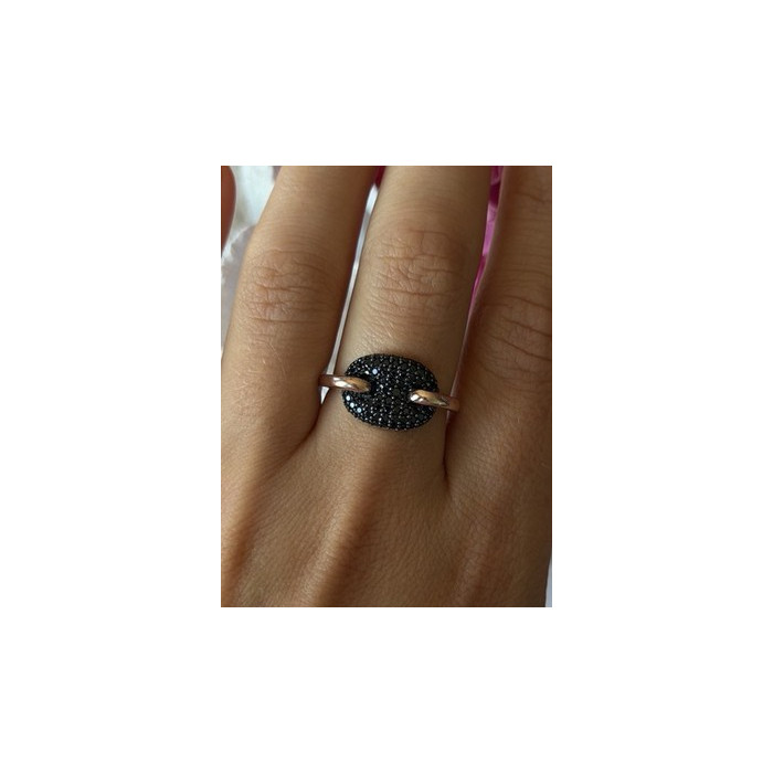 925 Sterling Silver Gold Plated Black Spinel Ring Size 9