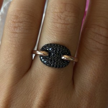 925 Sterling Silver Gold Plated Black Spinel Ring Size 9