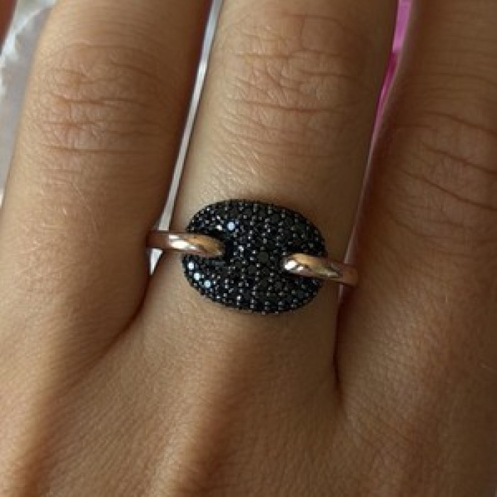 925 Sterling Silver Gold Plated Black Spinel Ring Size 9