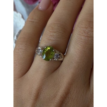 925 Sterling Silver Peridot & Tanzanite Ring Size 7