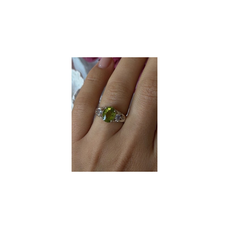 925 Sterling Silver Peridot & Tanzanite Ring Size 7