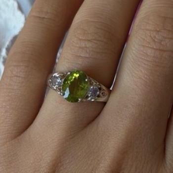 925 Sterling Silver Peridot & Tanzanite Ring Size 7