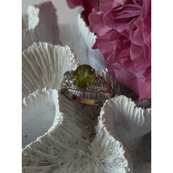 925 Sterling Silver Peridot & Tanzanite Ring Size 7