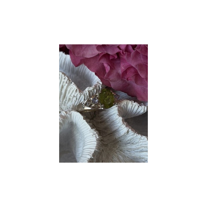 925 Sterling Silver Peridot & Tanzanite Ring Size 7