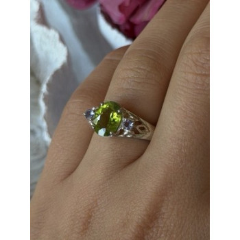 925 Sterling Silver Peridot & Tanzanite Ring Size 7