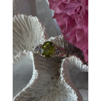 925 Sterling Silver Peridot & Tanzanite Ring Size 7