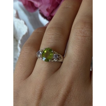 925 Sterling Silver Peridot & Tanzanite Ring Size 7