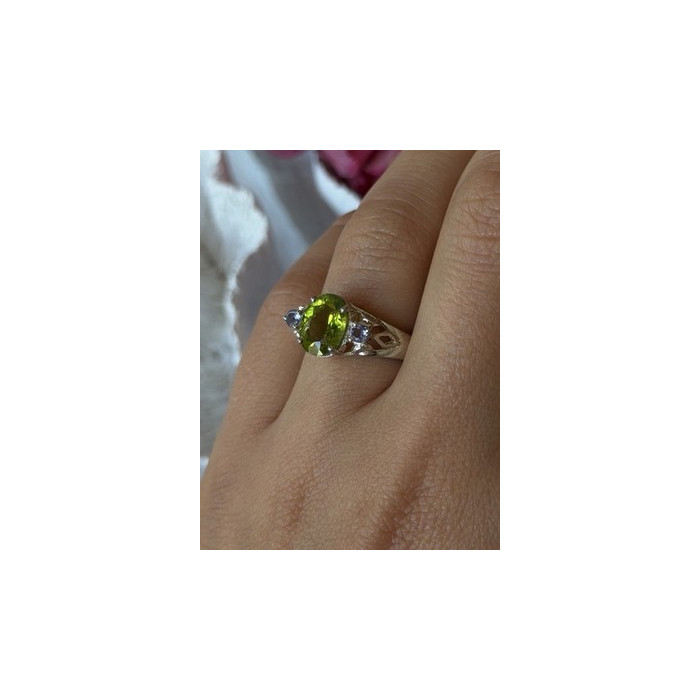 925 Sterling Silver Peridot & Tanzanite Ring Size 7