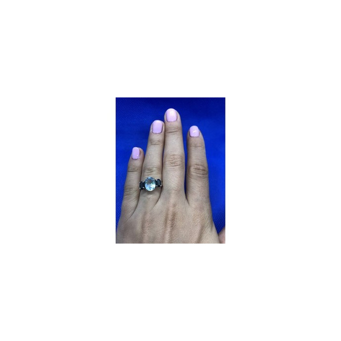 925 Sterling Silver Topaz & Black Spinel Ring  Size 6.5