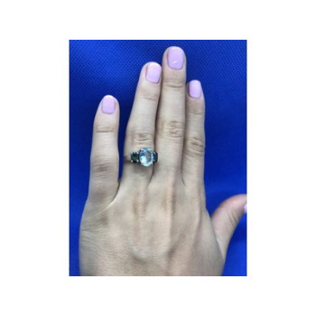 925 Sterling Silver Topaz & Black Spinel Ring  Size 6.5