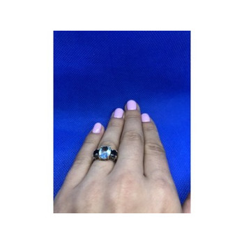 925 Sterling Silver Topaz & Black Spinel Ring  Size 6.5