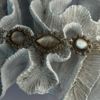 Vintage Beautiful 925 Sterling Silver Abalone Bracelet Length 7