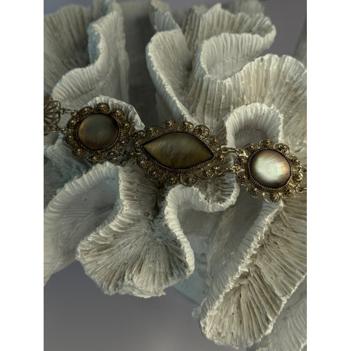 Vintage Beautiful 925 Sterling Silver Abalone Bracelet Length 7