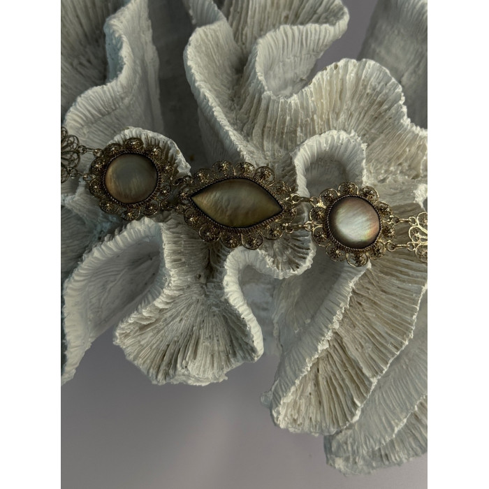 Vintage Beautiful 925 Sterling Silver Abalone Bracelet Length 7