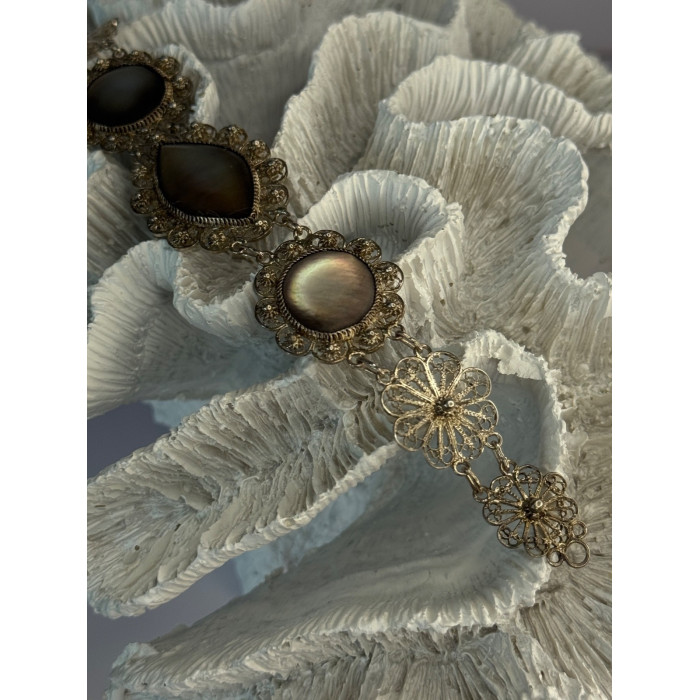 Vintage Beautiful 925 Sterling Silver Abalone Bracelet Length 7