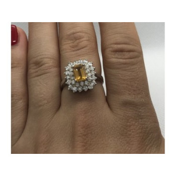 925 Sterling Silver Citrine & CZ Ring Size 7.5