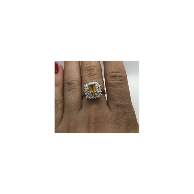 925 Sterling Silver Citrine & CZ Ring Size 7.5