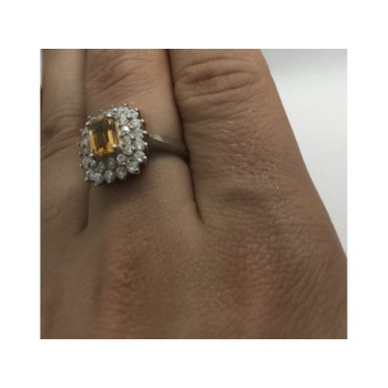 925 Sterling Silver Citrine & CZ Ring Size 7.5